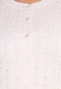 Schiffli Cotton Straight Kurta Set in Off White