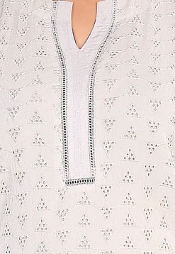 Schiffli Cotton Straight Kurta Set in Off White