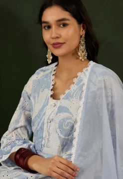 Schiffli Embroidered Cotton Blend Anarkali Suit in Light Blue