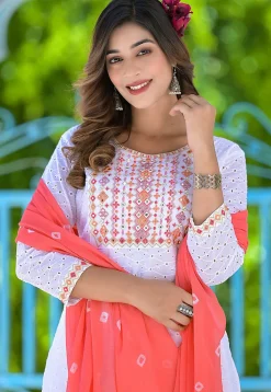 Schiffli Pure Cotton Schiffli Pakistani Suit in Off white