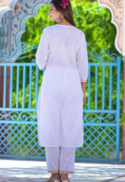 Schiffli Pure Cotton Schiffli Pakistani Suit in Off white
