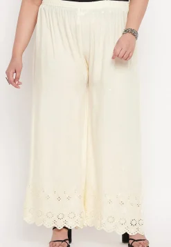 Schiffli Rayon Palazzo in Cream