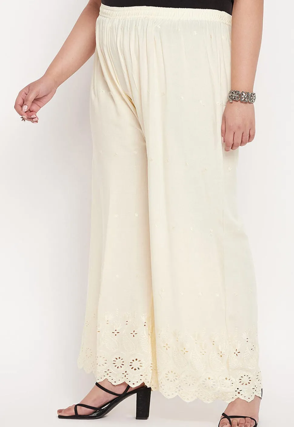 Schiffli Rayon Palazzo in Cream