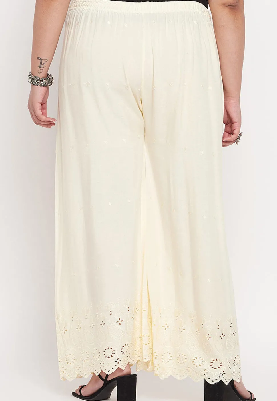 Schiffli Rayon Palazzo in Cream