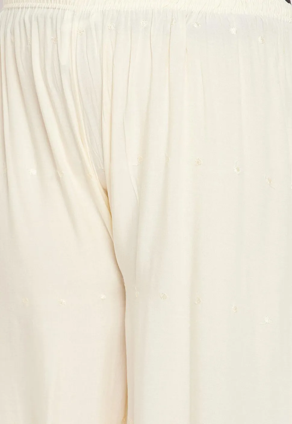 Schiffli Rayon Palazzo in Cream