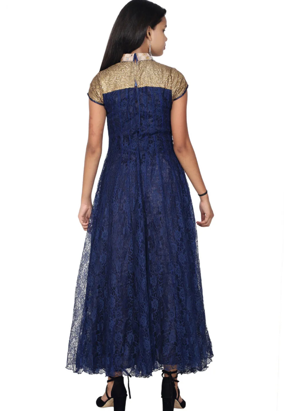 Sequinced Chantelle Net Anarkali Kurta in Navy Blue