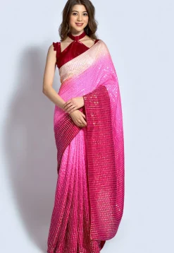 Sequined Art Silk Saree in Pink Ombre sarees