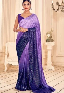 Sequinned Art Silk Saree in Purple Ombre