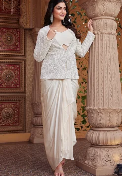 Sequinned Georgette Co Ord Set in Cream