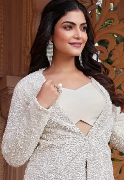 Sequinned Georgette Co Ord Set in Cream