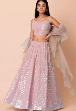 Sequinned Georgette Lehenga in Pink