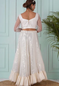Sequinned Georgette Lehenga in White