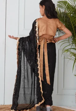 Sequinned Georgette Pre-stitched Saree in Black