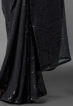 Sequinned Georgette Saree in Black