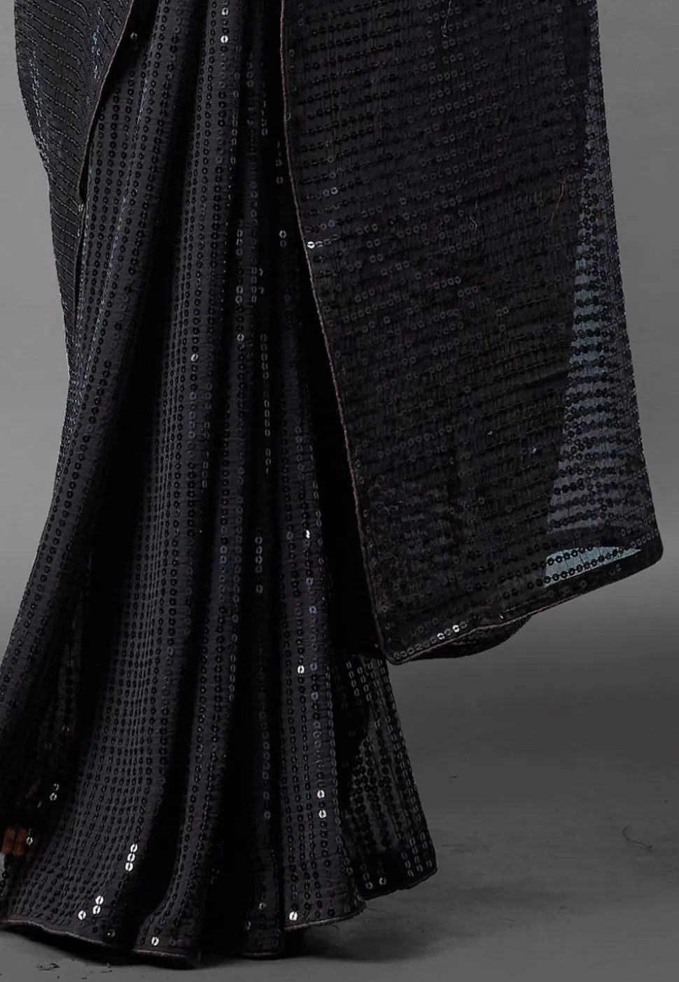 Sequinned Georgette Saree in Black