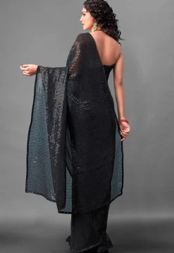 Sequinned Georgette Saree in Black