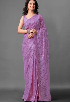 Sequinned Georgette Saree in Lilac