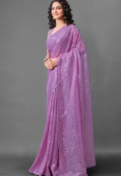Sequinned Georgette Saree in Lilac