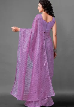 Sequinned Georgette Saree in Lilac