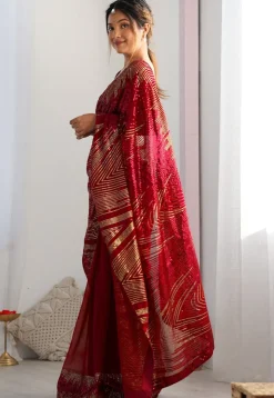 Sequinned Georgette Saree in Red