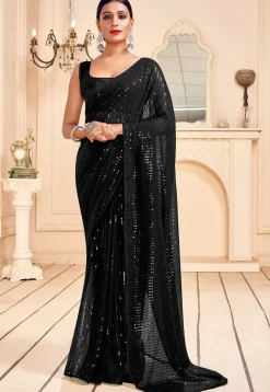 Sequinned Georgette Saree in Black