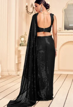 Sequinned Georgette Saree in Black