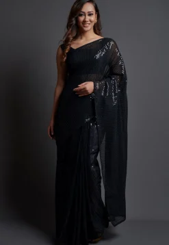 Sequinned Georgette Saree in Black