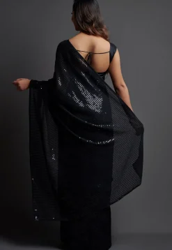 Sequinned Georgette Saree in Black