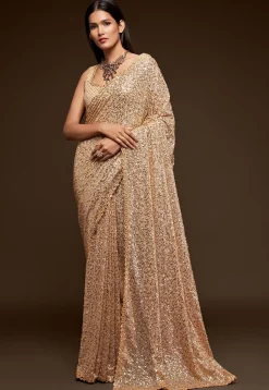 Sequinned Georgette Saree in Beige