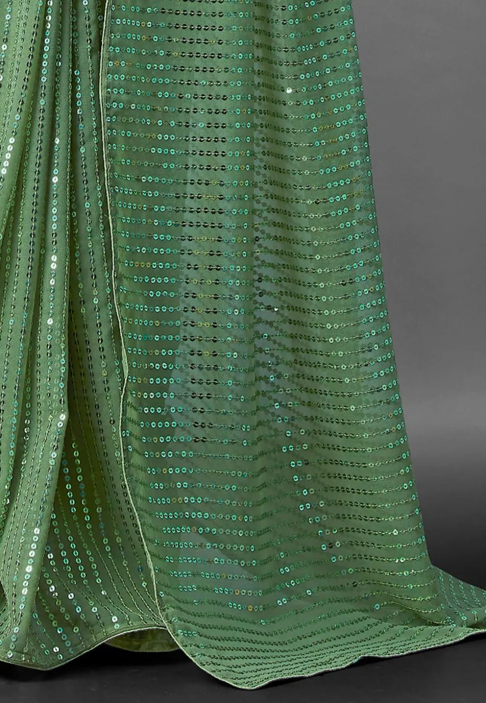 Sequinned Georgette Saree in Light Green