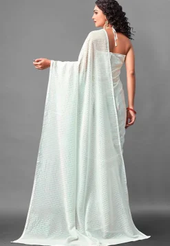 Sequinned Georgette Saree in Off White