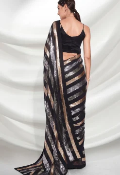 Sequinned Georgette Saree in Black