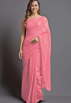 Sequinned Georgette Saree in Pink