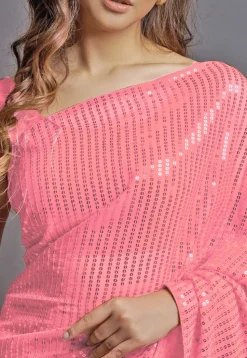 Sequinned Georgette Saree in Pink