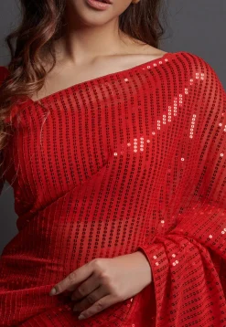 Sequinned Georgette Saree in Maroon