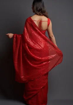 Sequinned Georgette Saree in Maroon