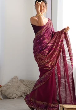 Sequinned Georgette Saree in Magenta