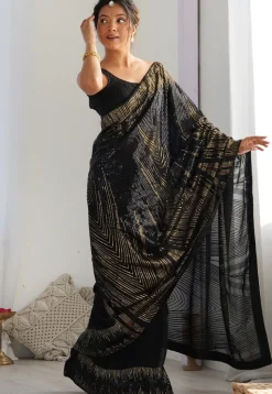 Sequinned Georgette Saree in Black
