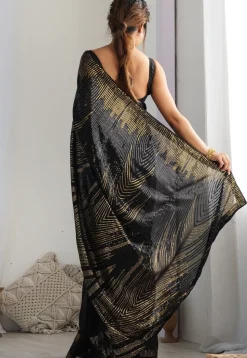 Sequinned Georgette Saree in Black
