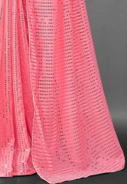 Sequinned Georgette Saree in Pink