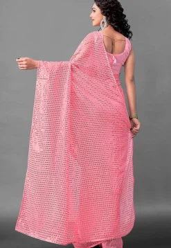 Sequinned Georgette Saree in Pink