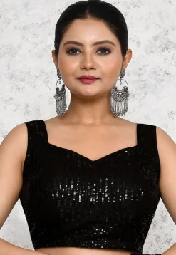 Sequinned Lycra Net Saree in Black