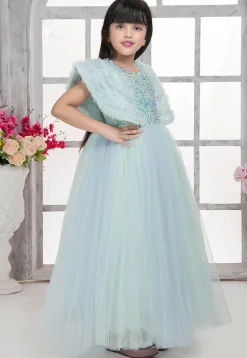 Sequinned Net Gown in Blue