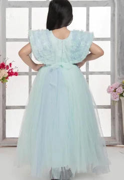 Sequinned Net Gown in Blue
