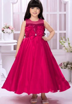 Sequinned Satin Gown in Fuchsia