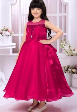 Sequinned Satin Gown in Fuchsia