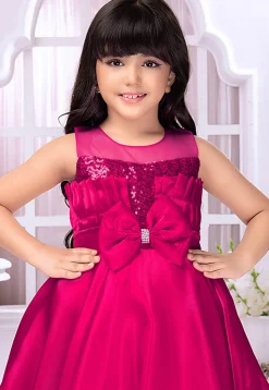 Sequinned Satin Gown in Fuchsia