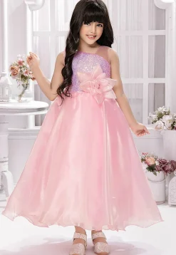 Sequinned Satin Gown in Pink