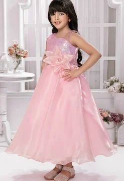 Sequinned Satin Gown in Pink
