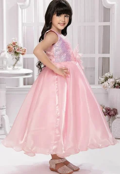 Sequinned Satin Gown in Pink